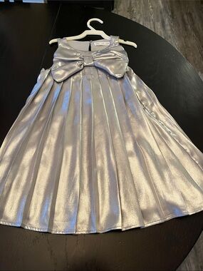 Zara Silver Metallic Bow Pleated Party Dress